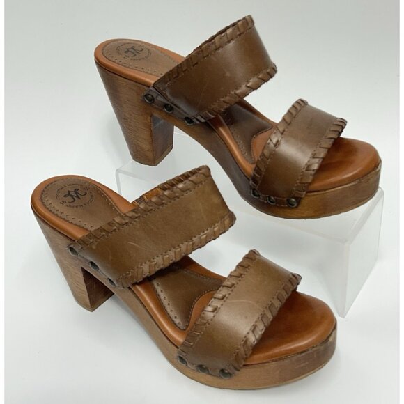 Johnston & Murphy Women's Clog Platform Sandal 8.5 Brown Leather Block Heel Boho - Picture 1 of 10